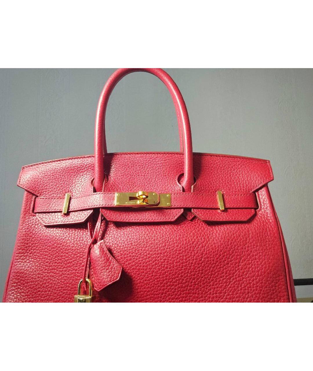 HERMES Красная кожаная сумка с короткими ручками, фото 3