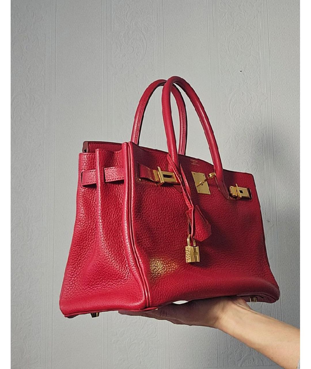 HERMES Красная кожаная сумка с короткими ручками, фото 2