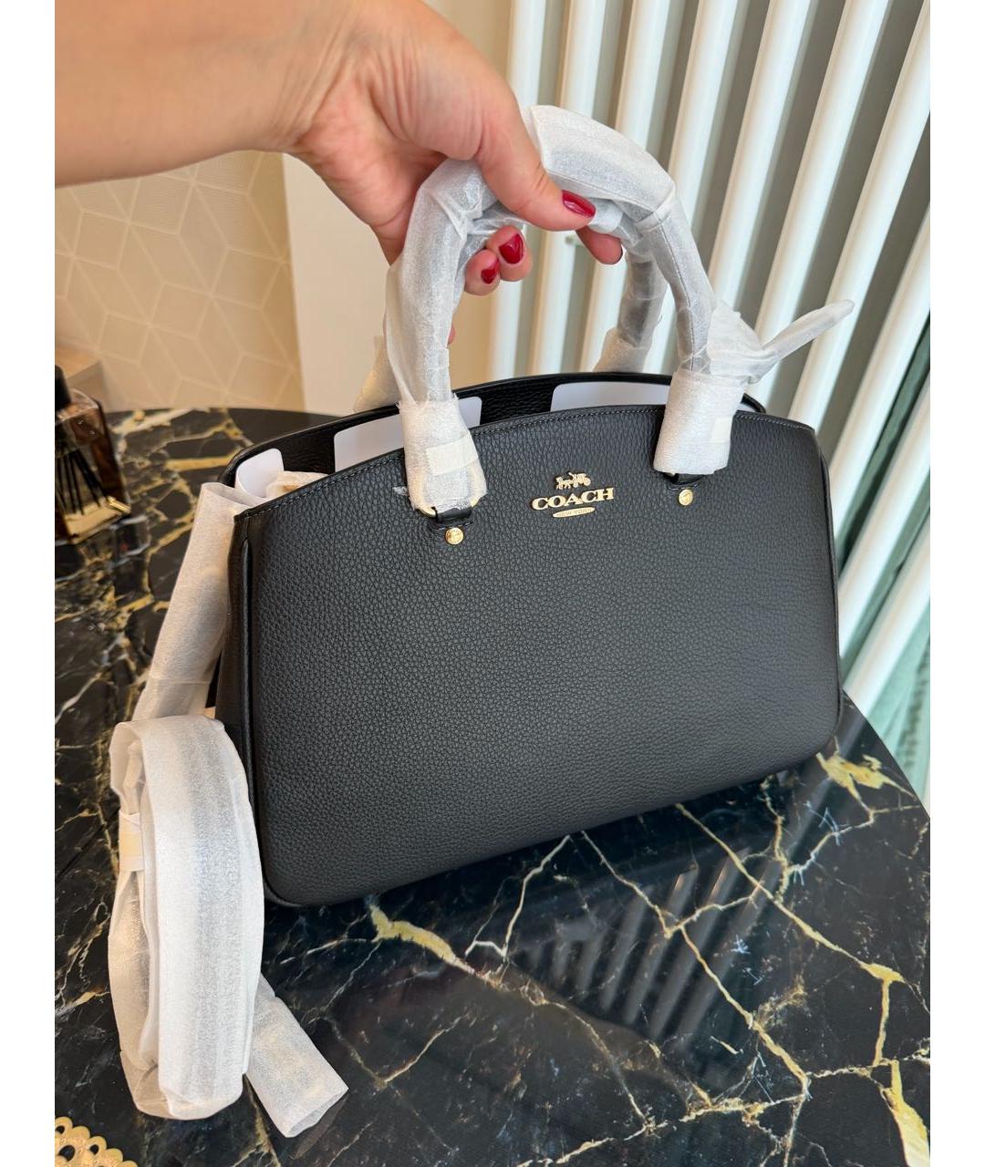 COACH Черная кожаная сумка с короткими ручками, фото 8