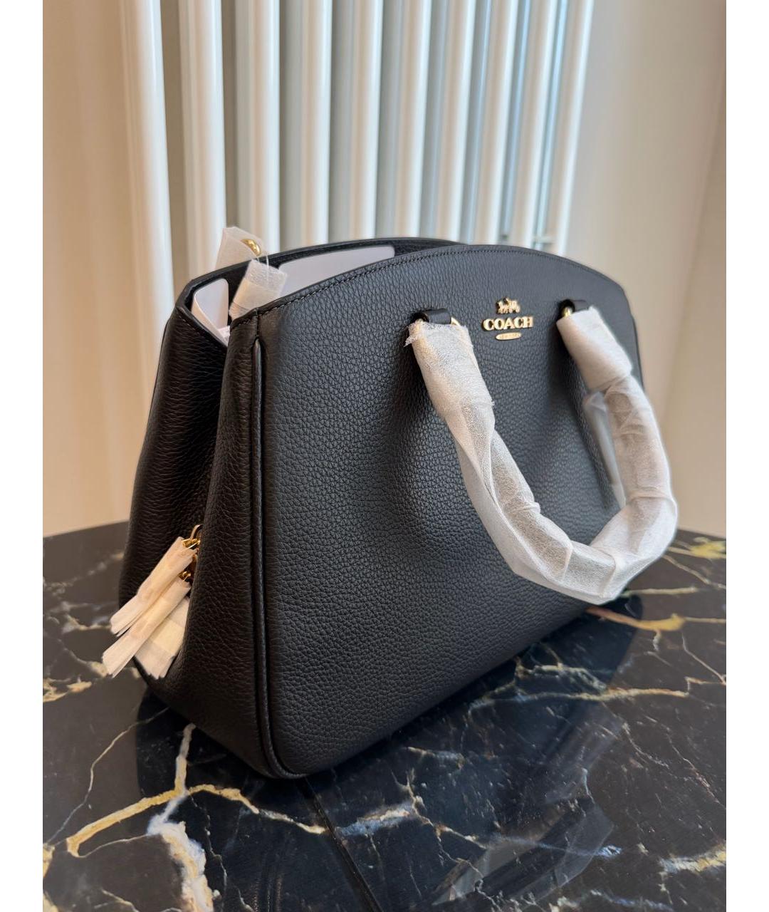 COACH Черная кожаная сумка с короткими ручками, фото 7