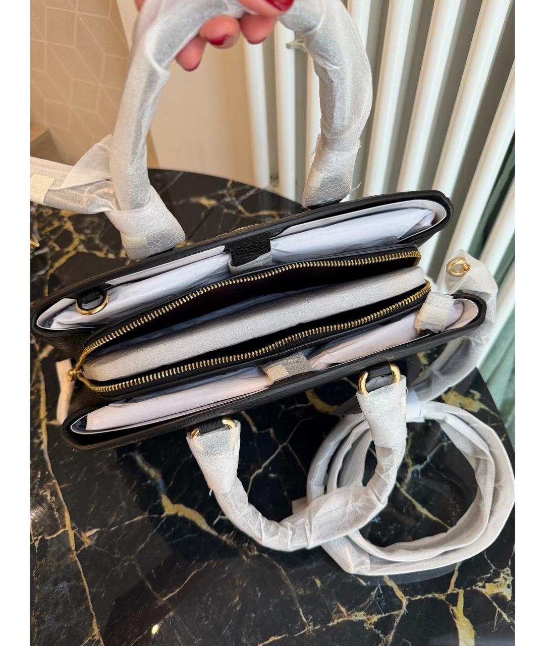 COACH Черная кожаная сумка с короткими ручками, фото 4