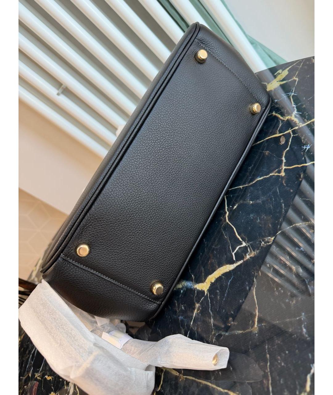 COACH Черная кожаная сумка с короткими ручками, фото 6