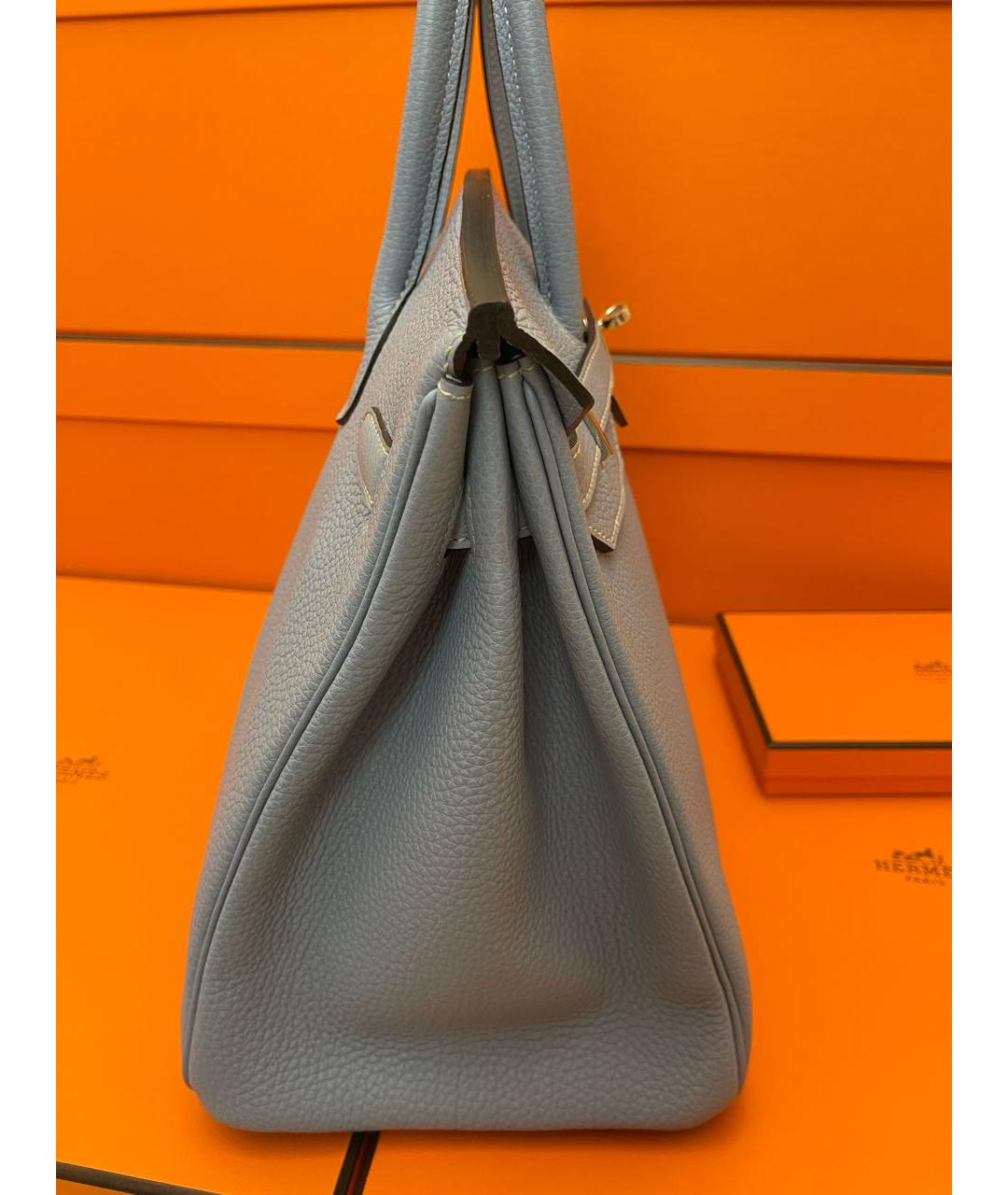 HERMES Голубая кожаная сумка с короткими ручками, фото 3