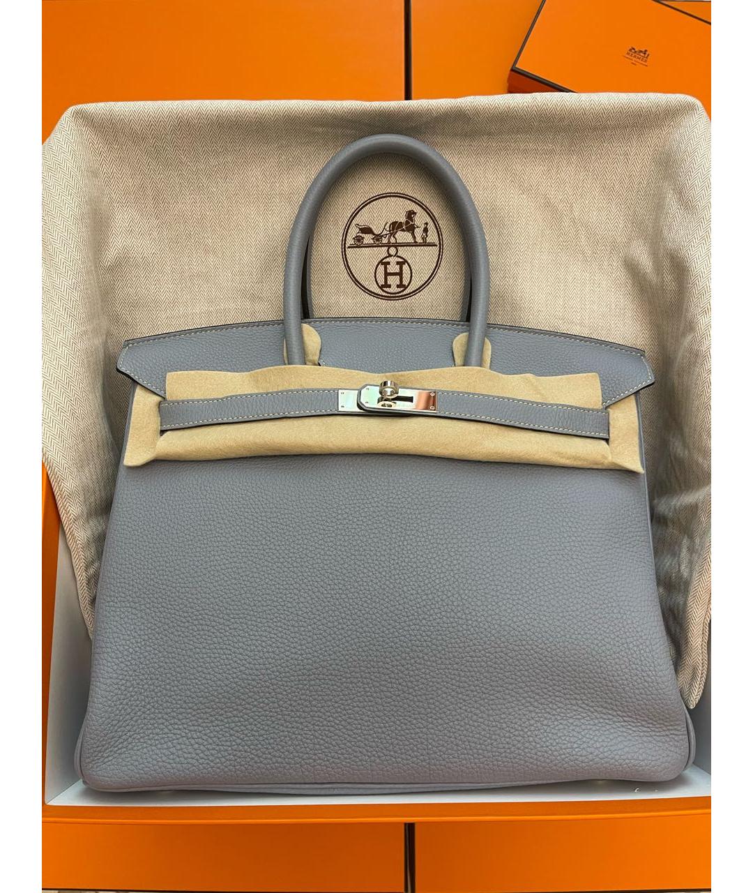 HERMES Голубая кожаная сумка с короткими ручками, фото 2