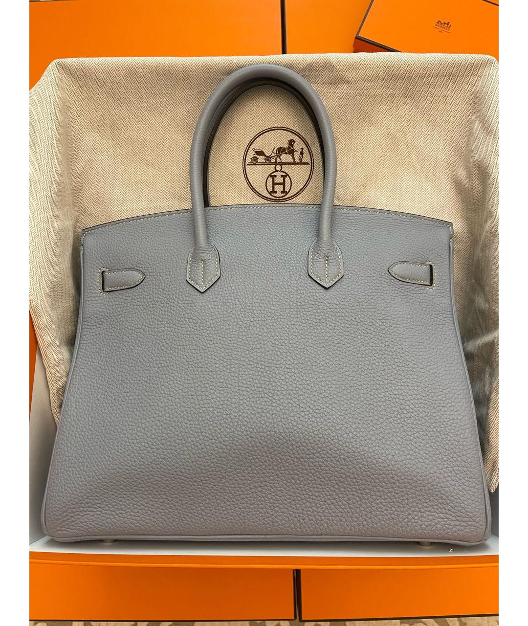 HERMES Голубая кожаная сумка с короткими ручками, фото 4