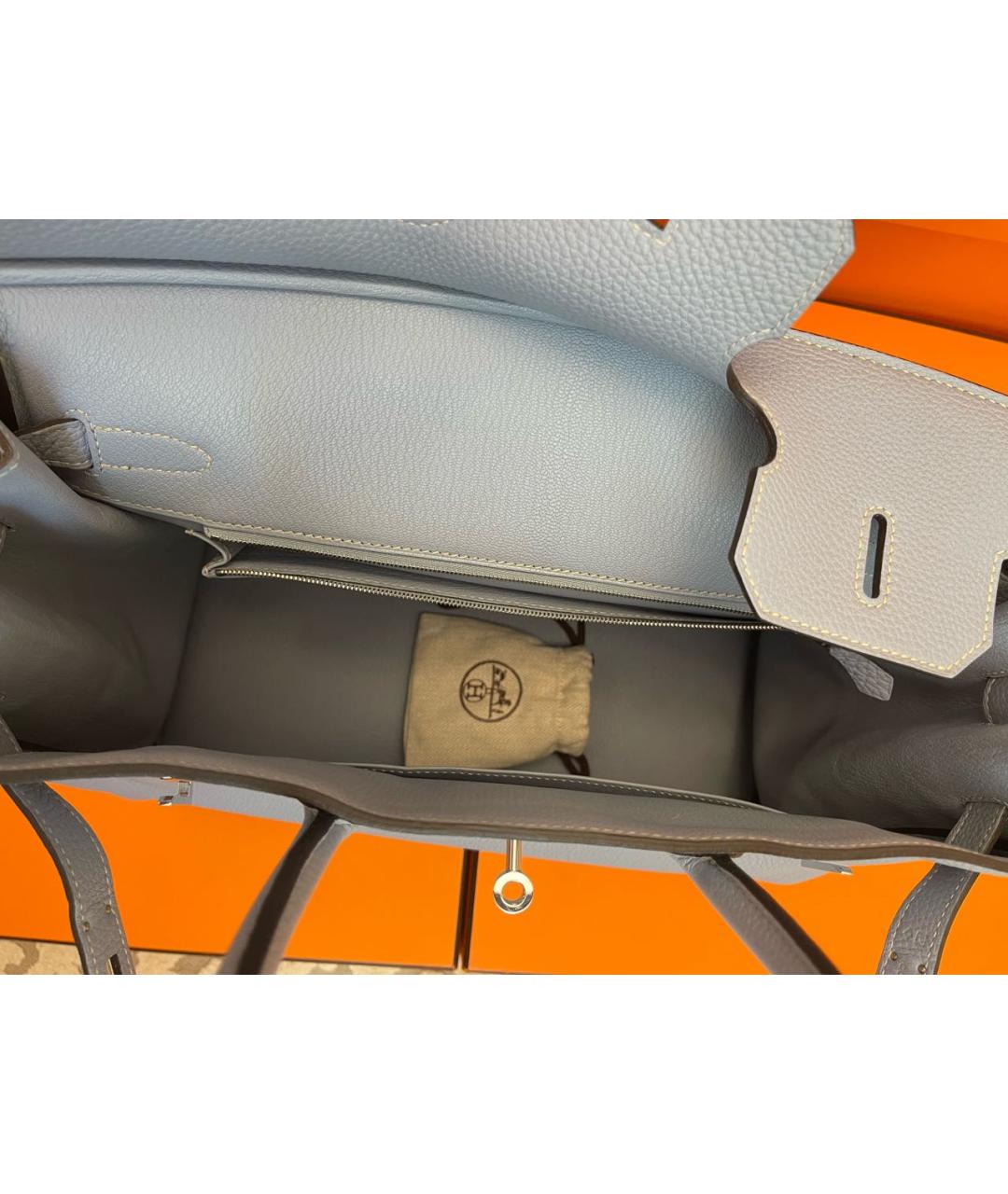 HERMES Голубая кожаная сумка с короткими ручками, фото 5