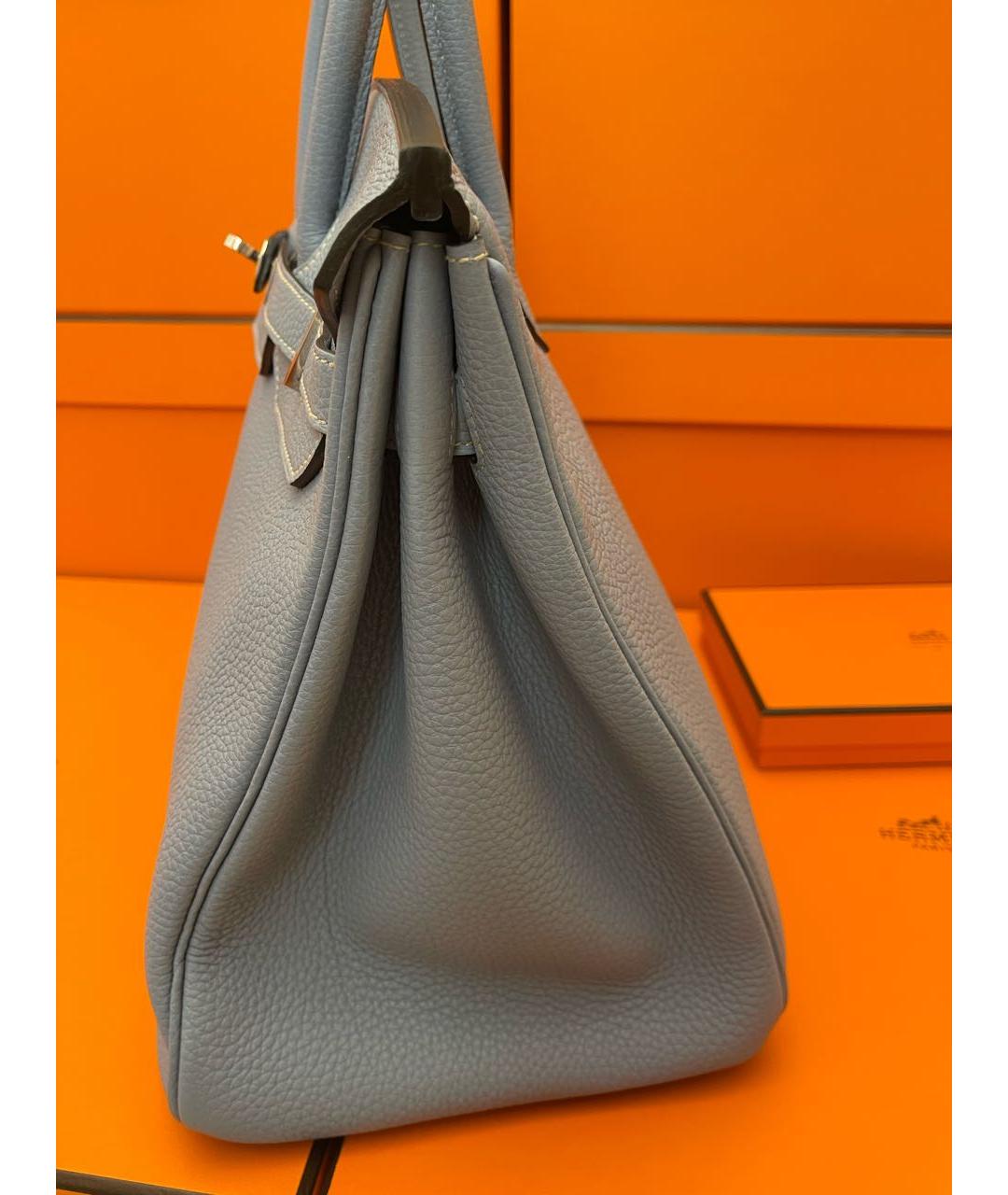 HERMES Голубая кожаная сумка с короткими ручками, фото 6
