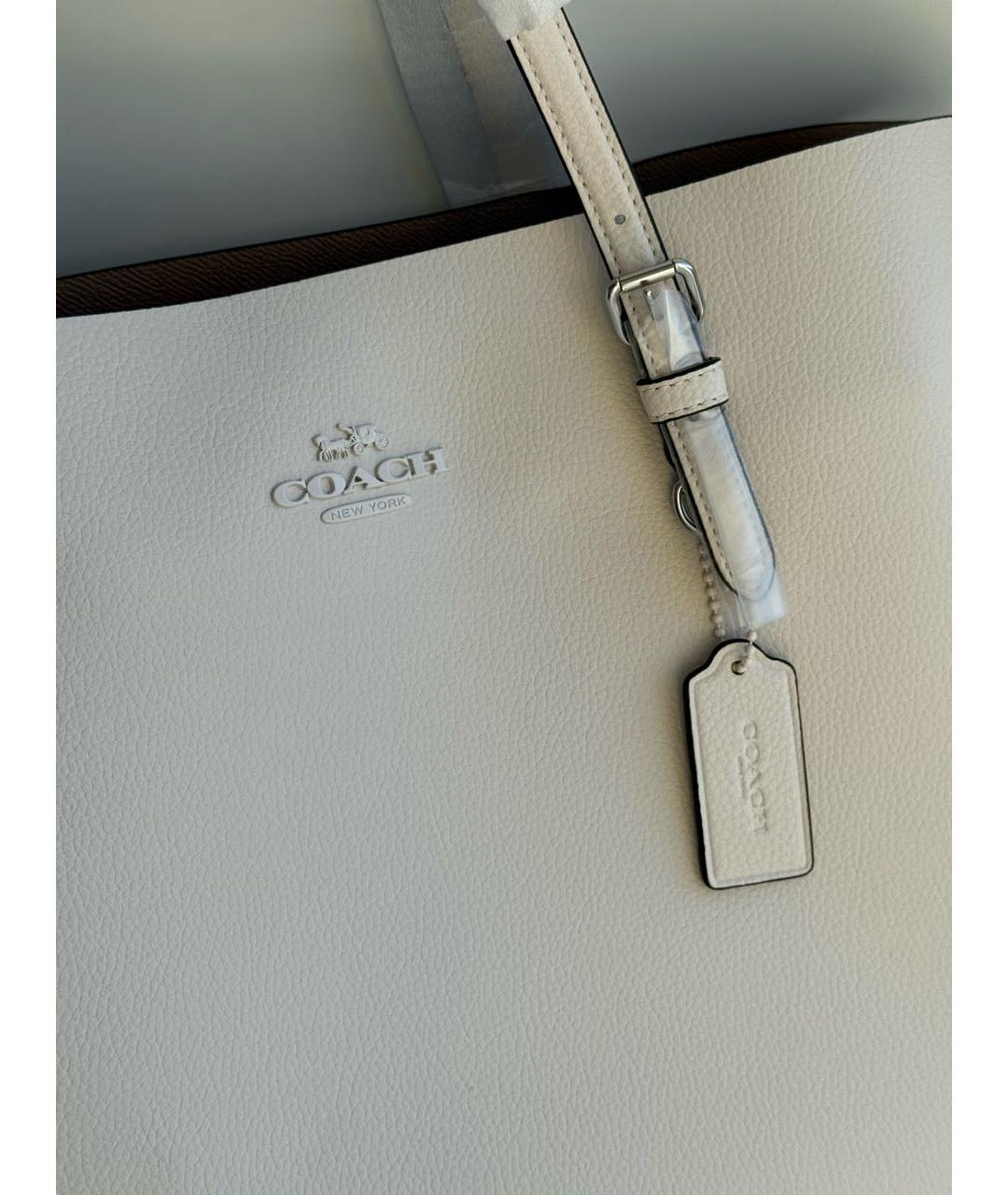 COACH Белая кожаная сумка тоут, фото 5
