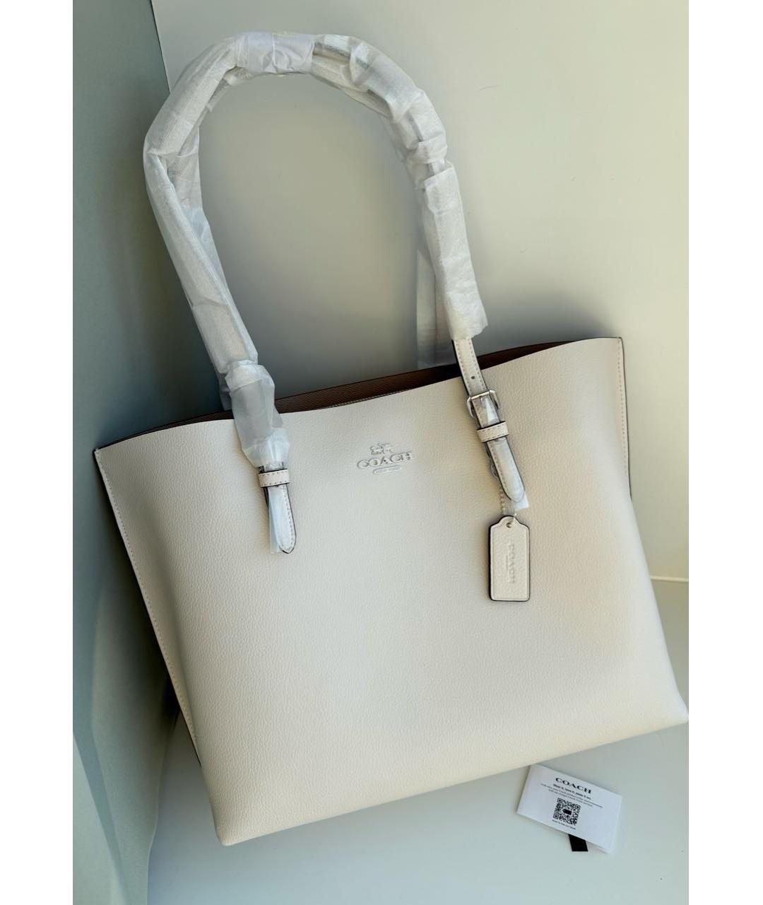 COACH Белая кожаная сумка тоут, фото 2