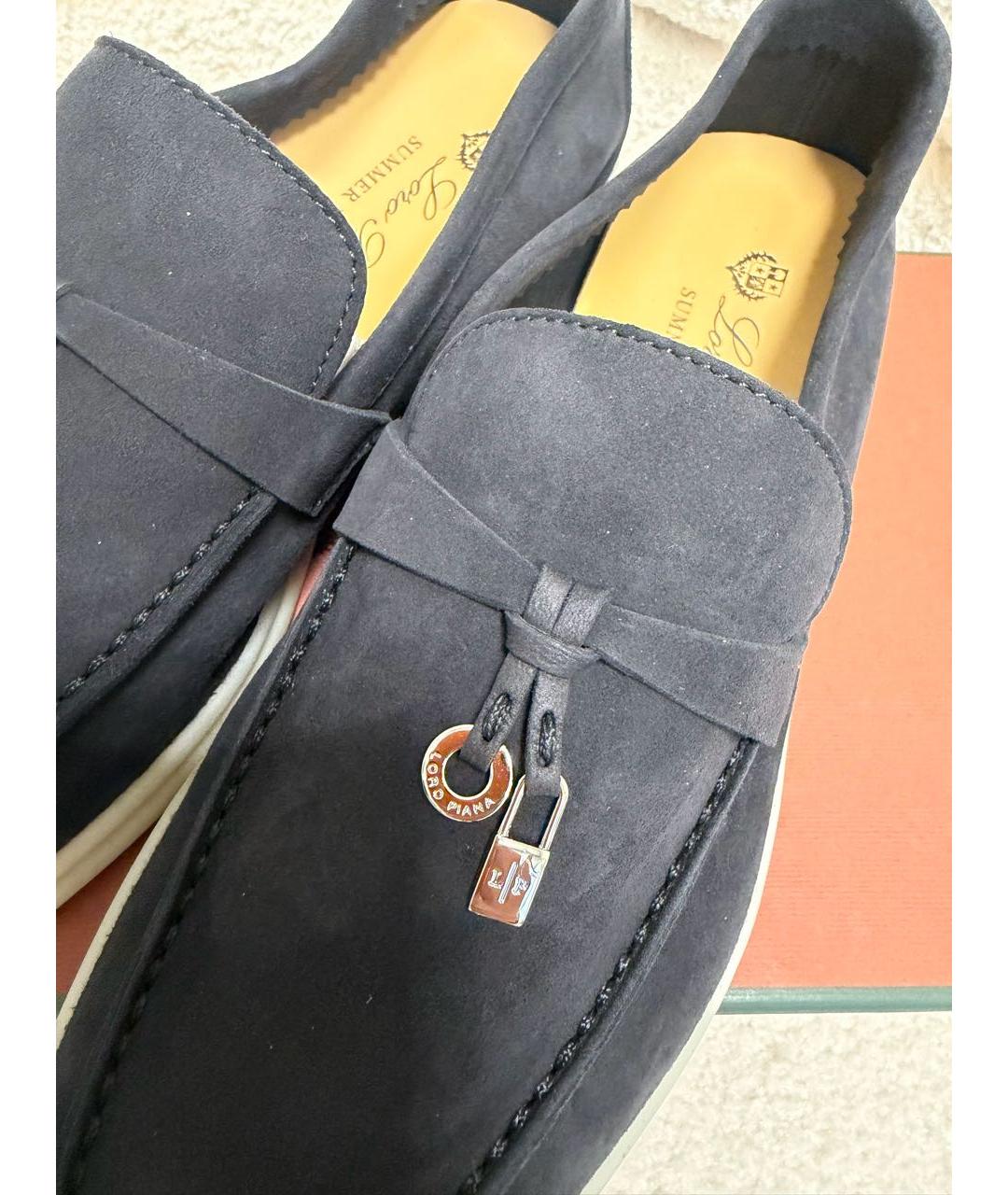 LORO PIANA Темно-синие замшевые лоферы, фото 5
