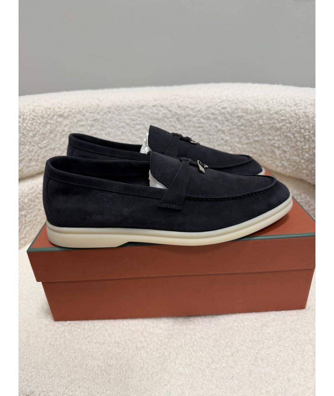 LORO PIANA Темно-синие замшевые лоферы, фото 3