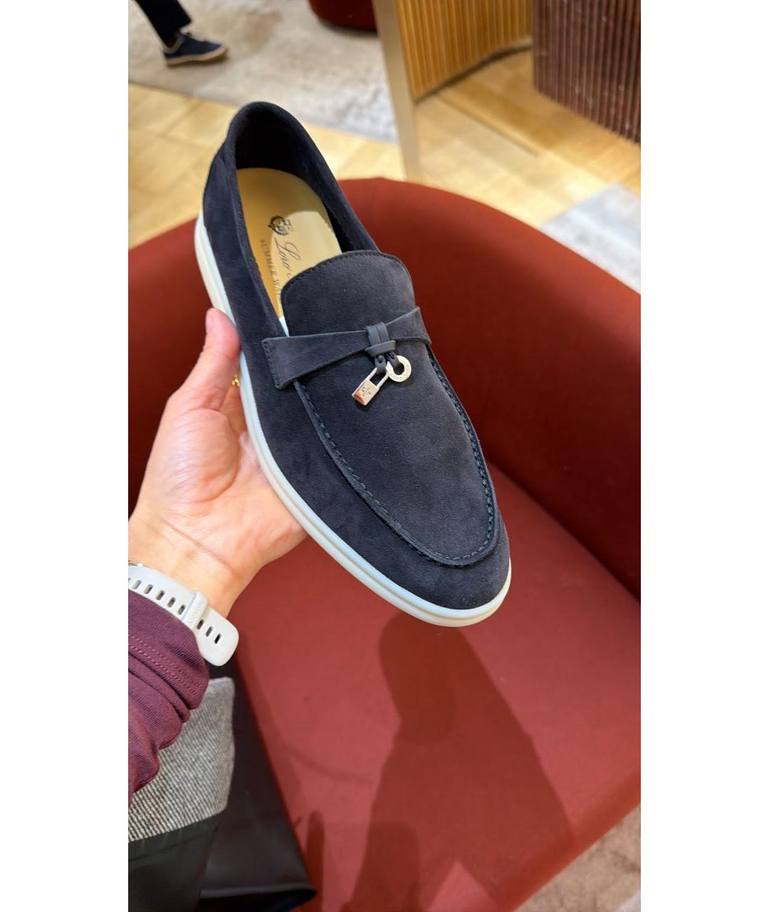 LORO PIANA Темно-синие замшевые лоферы, фото 6