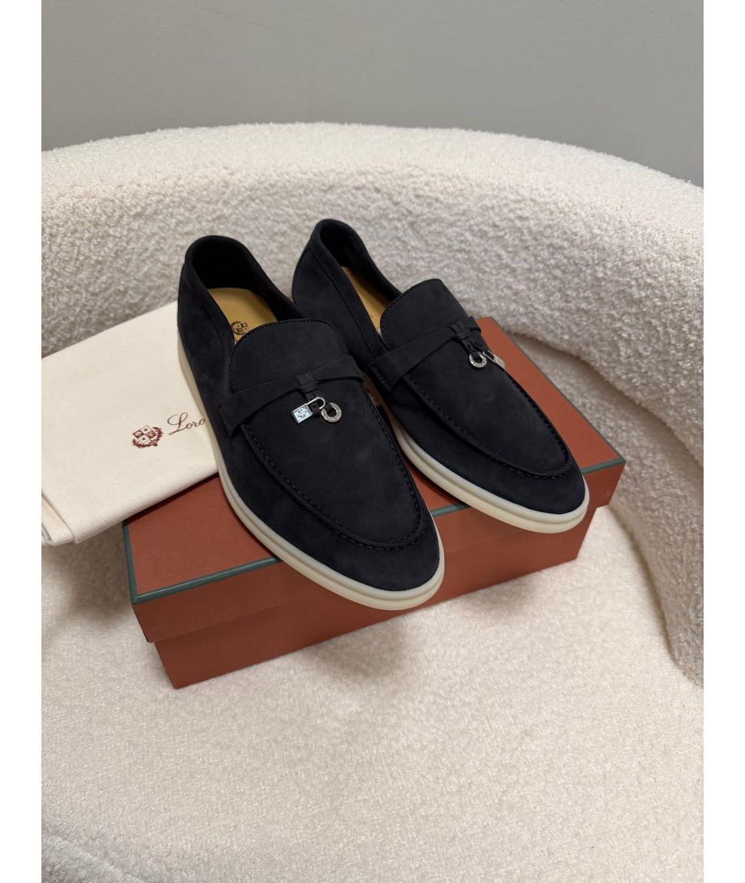 LORO PIANA Темно-синие замшевые лоферы, фото 2
