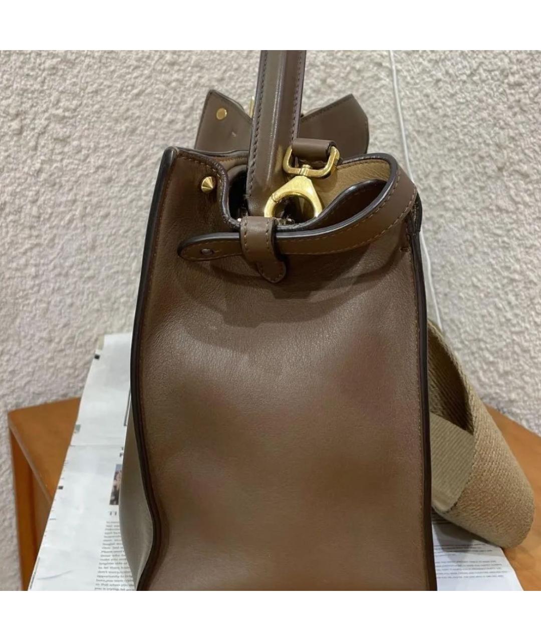 FENDI Коричневая кожаная сумка с короткими ручками, фото 4