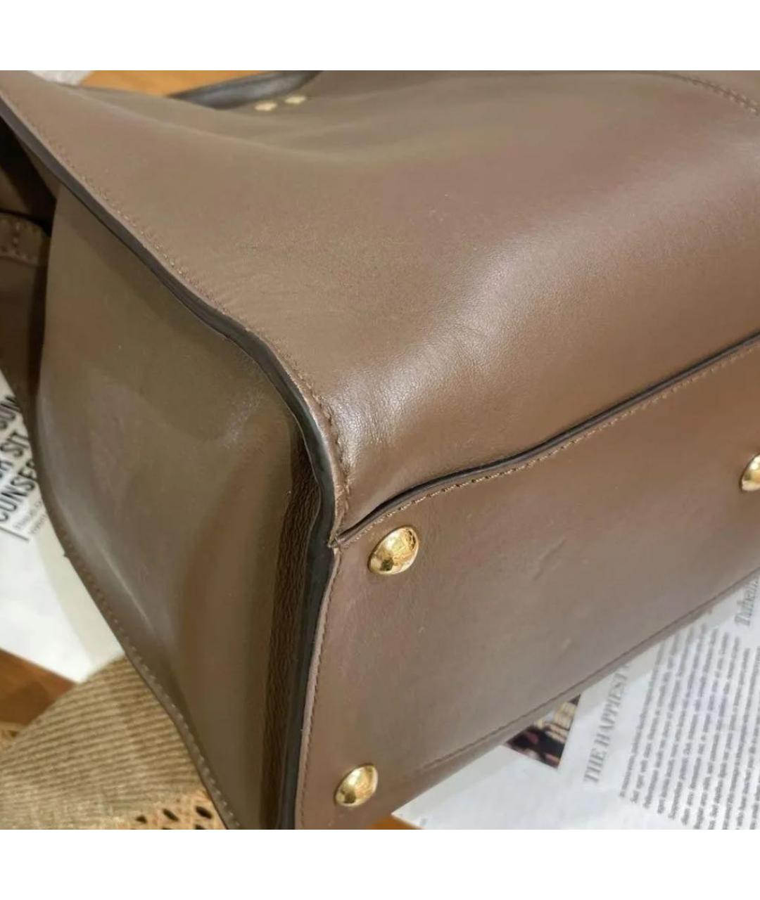 FENDI Коричневая кожаная сумка с короткими ручками, фото 5