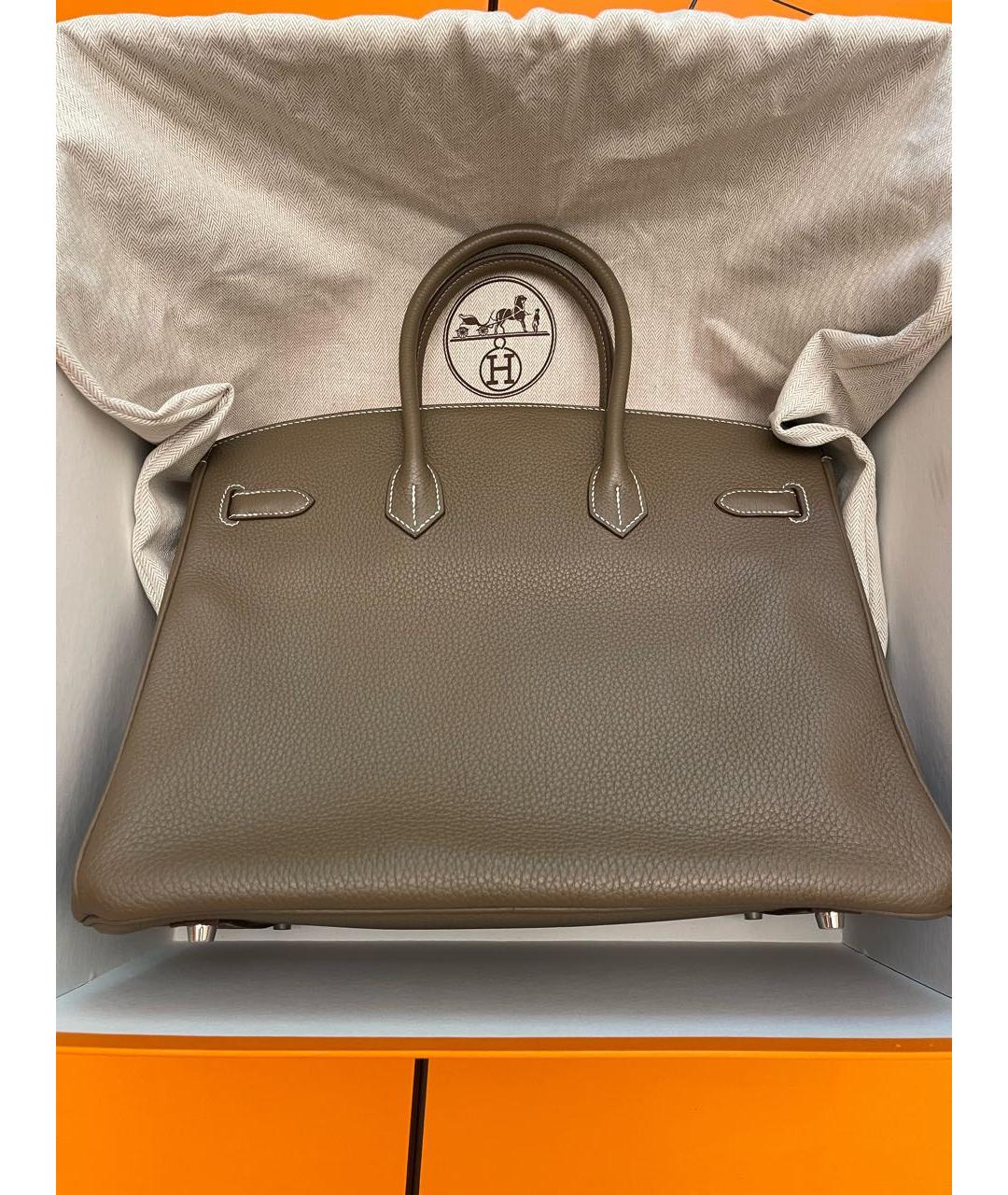 HERMES Серая кожаная сумка с короткими ручками, фото 4
