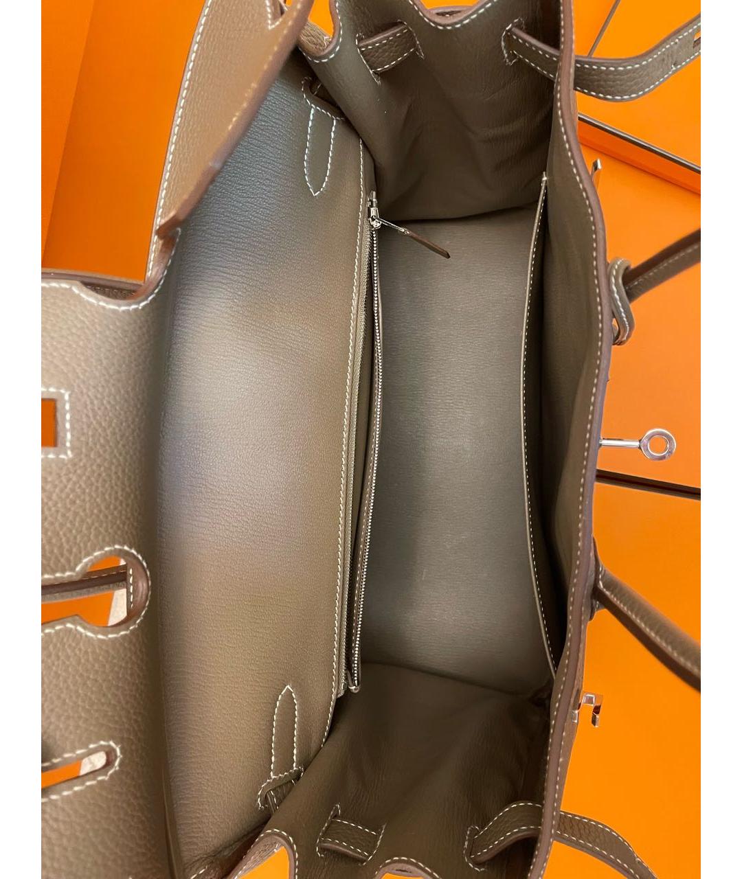 HERMES Серая кожаная сумка с короткими ручками, фото 5