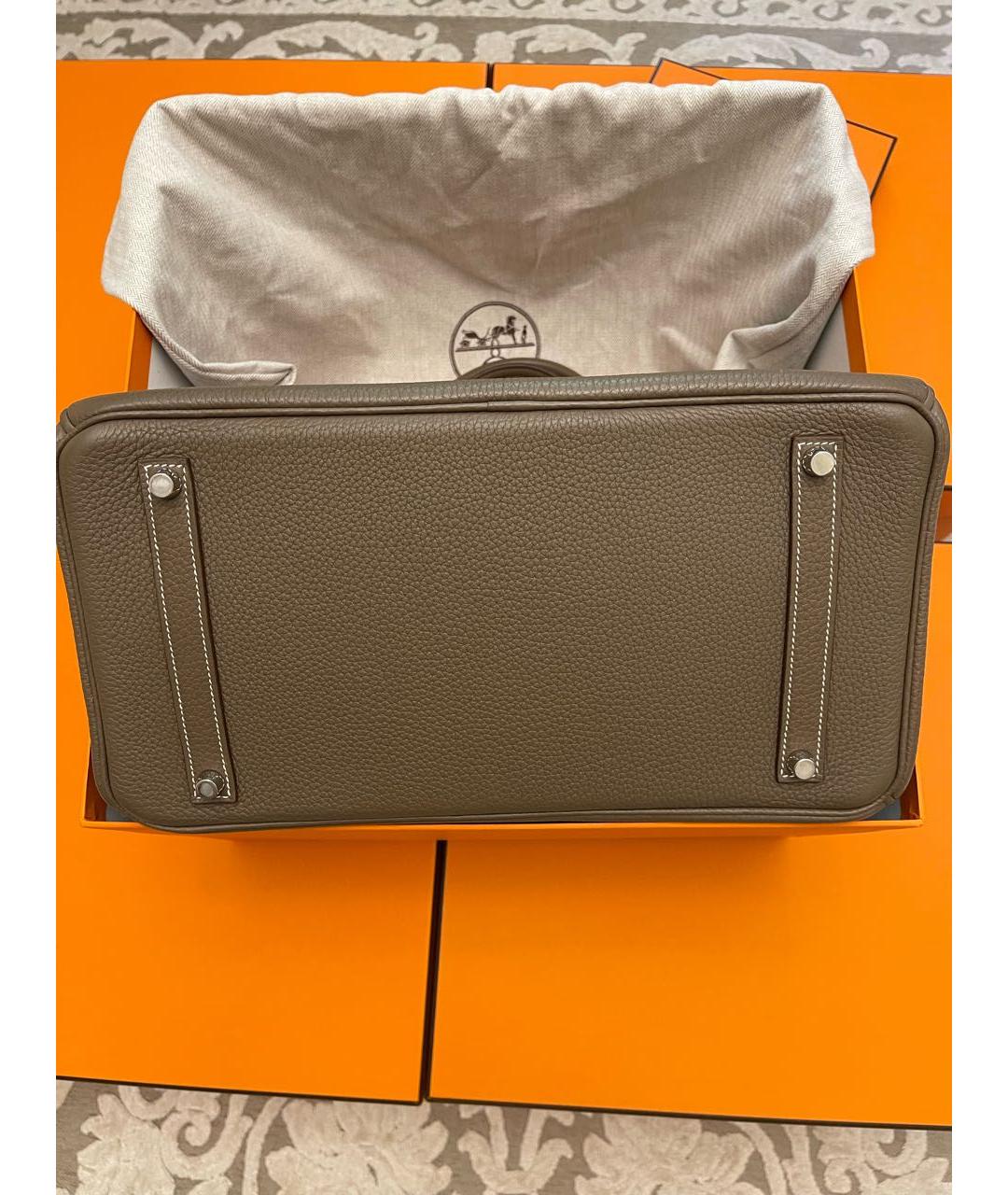 HERMES Серая кожаная сумка с короткими ручками, фото 8