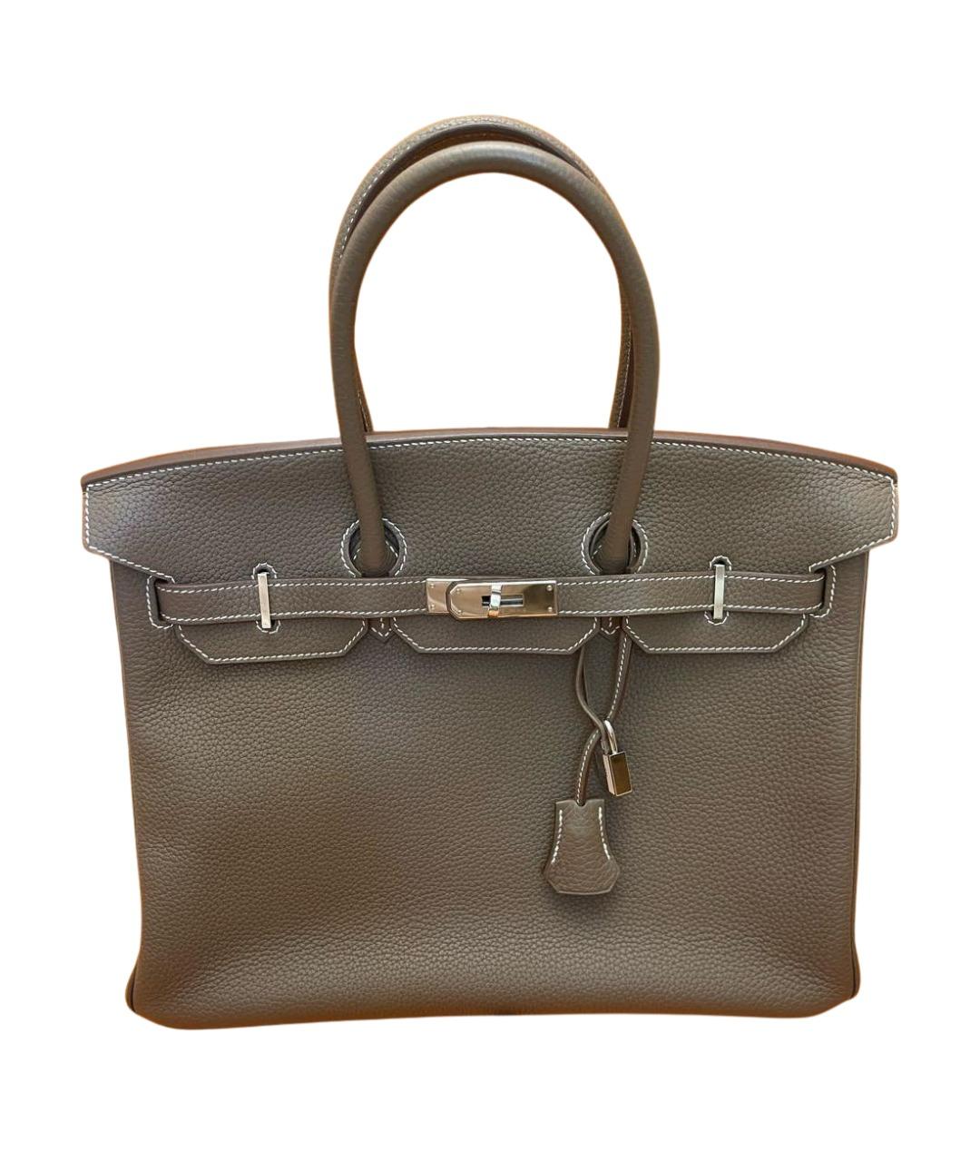 HERMES Серая кожаная сумка с короткими ручками, фото 1
