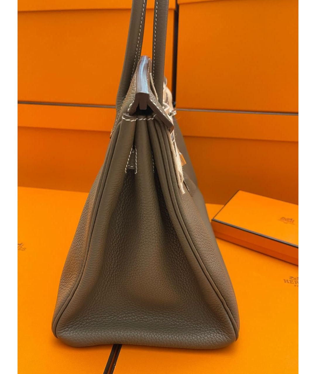 HERMES Серая кожаная сумка с короткими ручками, фото 7
