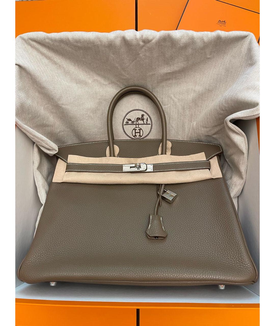 HERMES Серая кожаная сумка с короткими ручками, фото 2