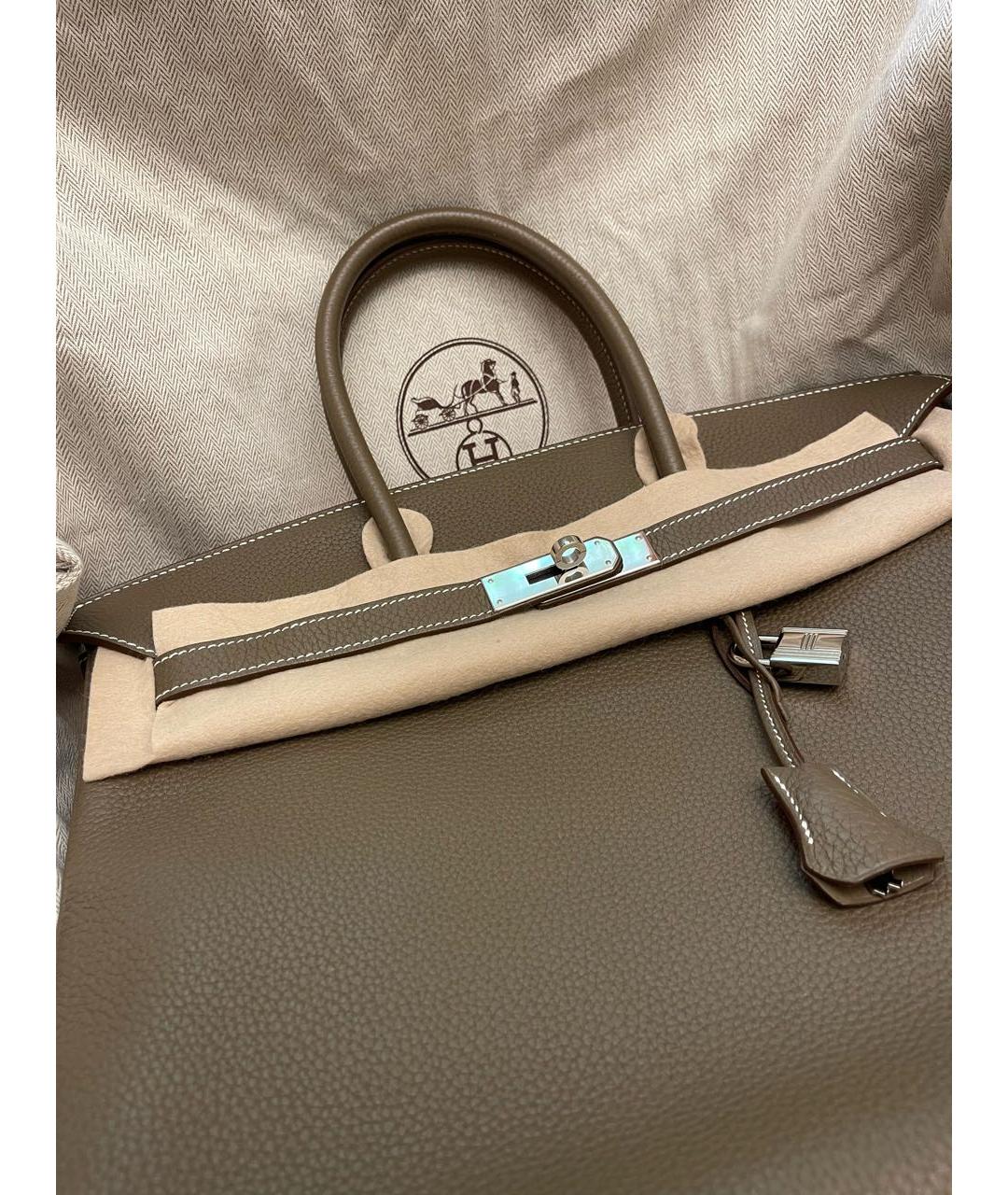 HERMES Серая кожаная сумка с короткими ручками, фото 6