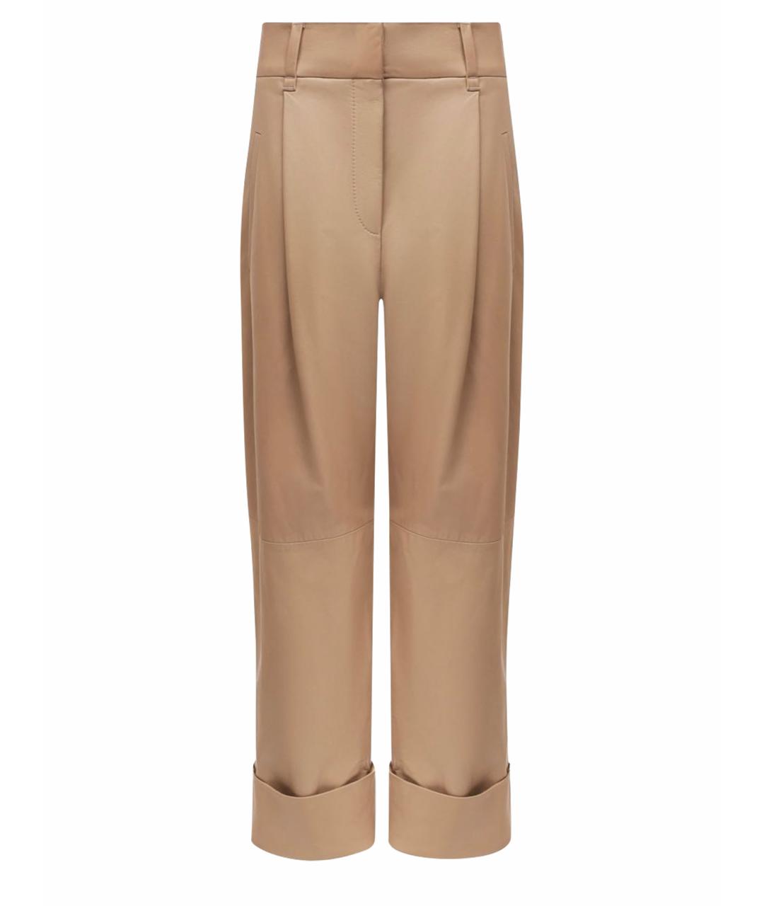 BRUNELLO CUCINELLI Бежевые кожаные прямые брюки, фото 1