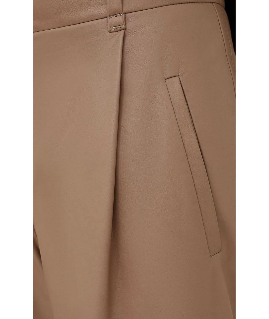 BRUNELLO CUCINELLI Бежевые кожаные прямые брюки, фото 4