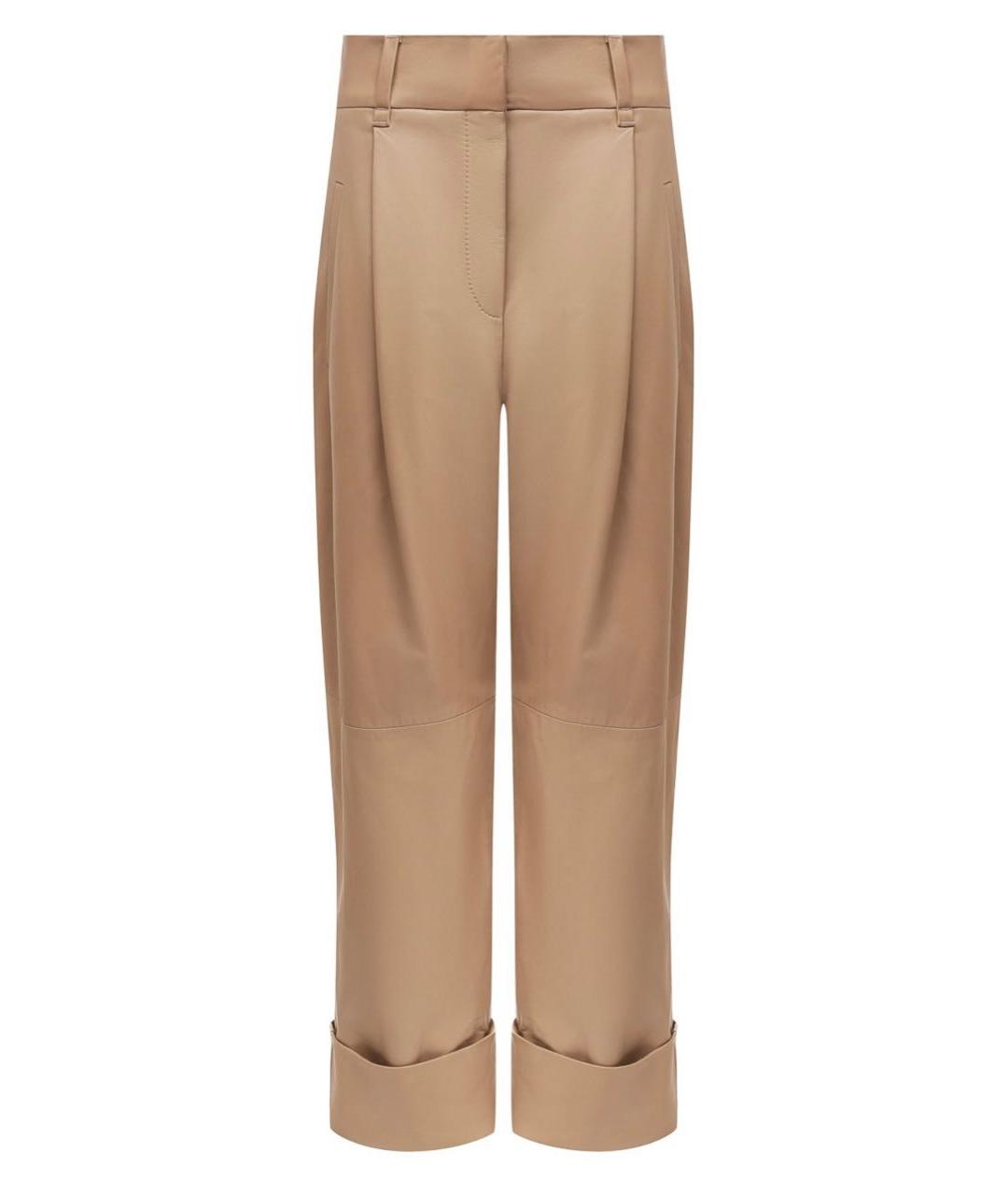 BRUNELLO CUCINELLI Бежевые кожаные прямые брюки, фото 6