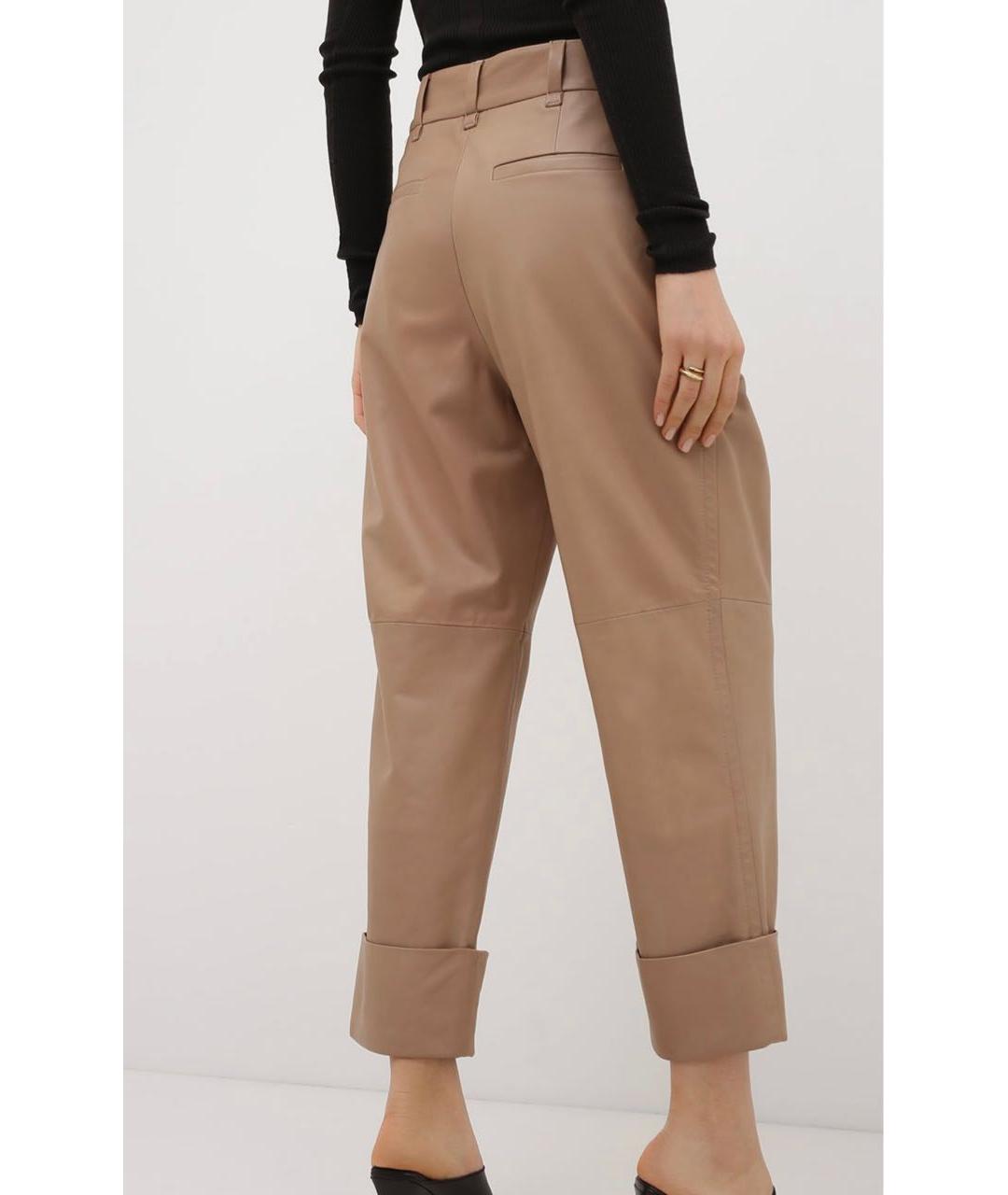 BRUNELLO CUCINELLI Бежевые кожаные прямые брюки, фото 3