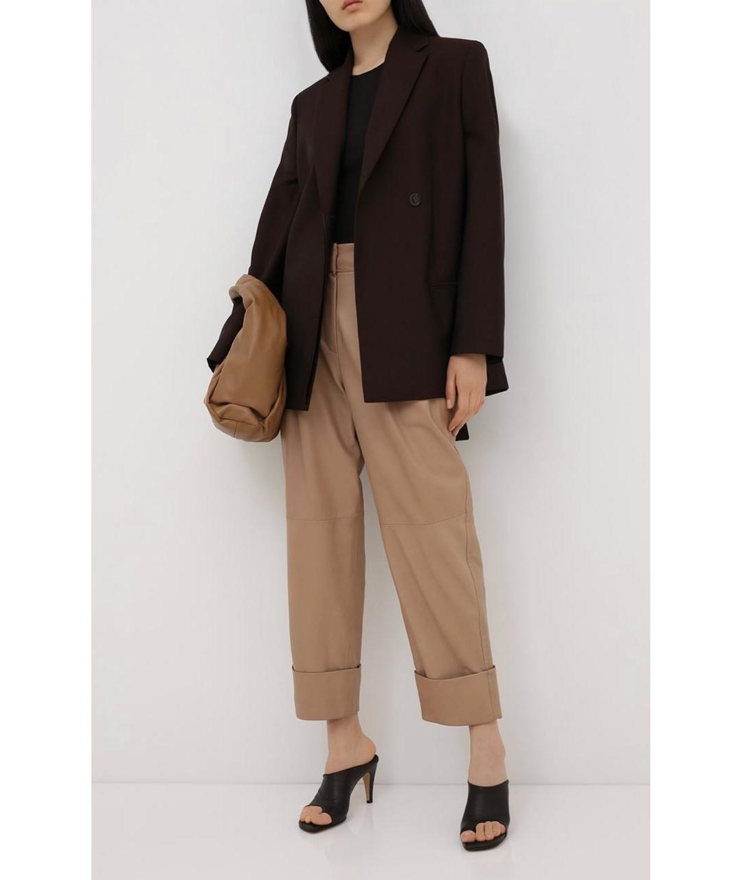 BRUNELLO CUCINELLI Бежевые кожаные прямые брюки, фото 5