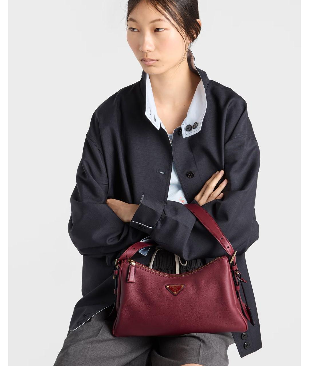 PRADA Бордовая кожаная сумка через плечо, фото 5