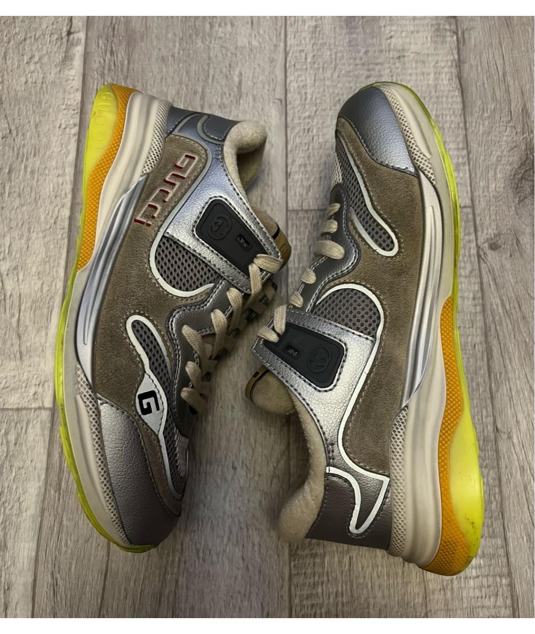 GUCCI Серые кожаные низкие кроссовки / кеды, фото 5