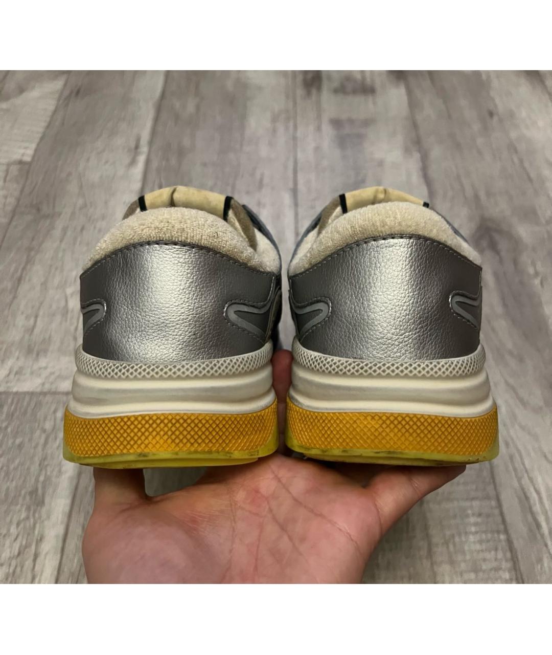 GUCCI Серые кожаные низкие кроссовки / кеды, фото 8