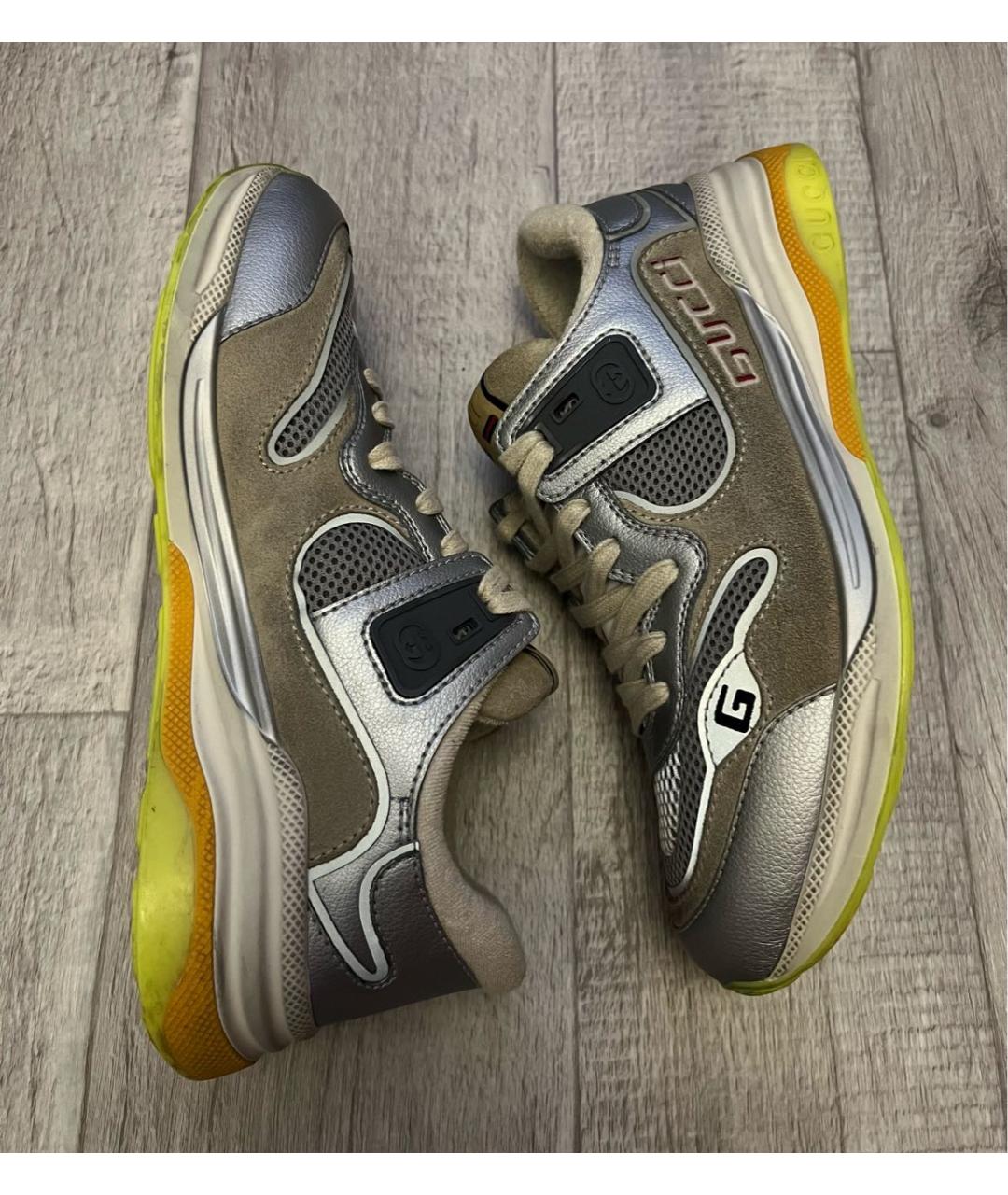 GUCCI Серые кожаные низкие кроссовки / кеды, фото 6