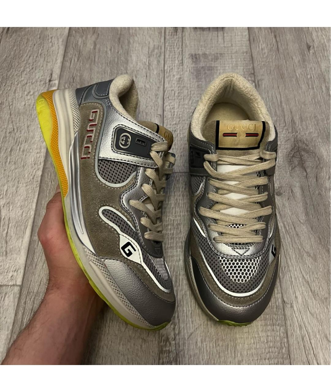 GUCCI Серые кожаные низкие кроссовки / кеды, фото 2