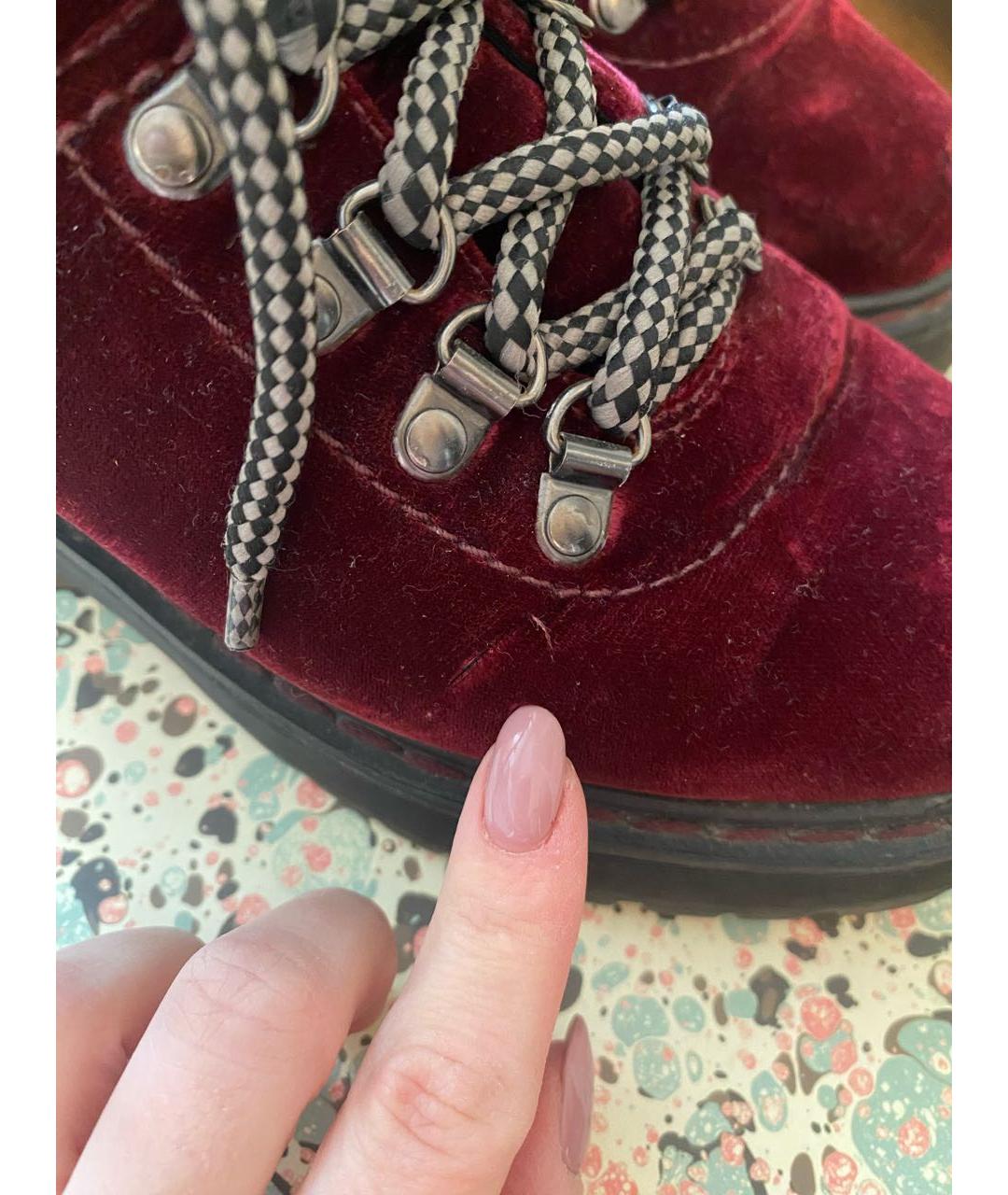 PRADA Бордовые бархатные ботинки, фото 7