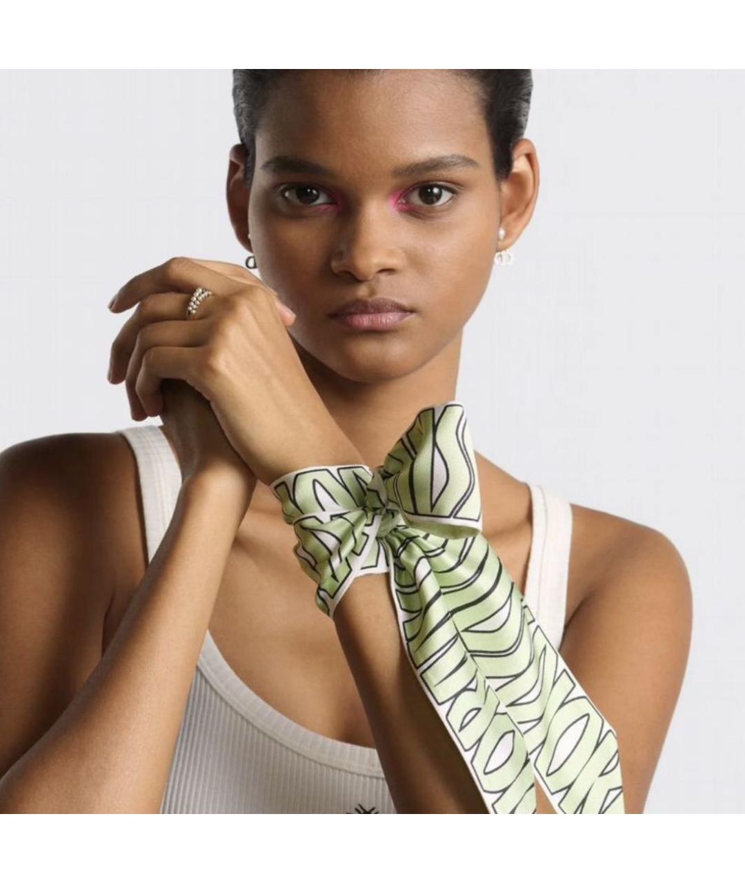 CHRISTIAN DIOR Зеленый шелковый шарф, фото 4