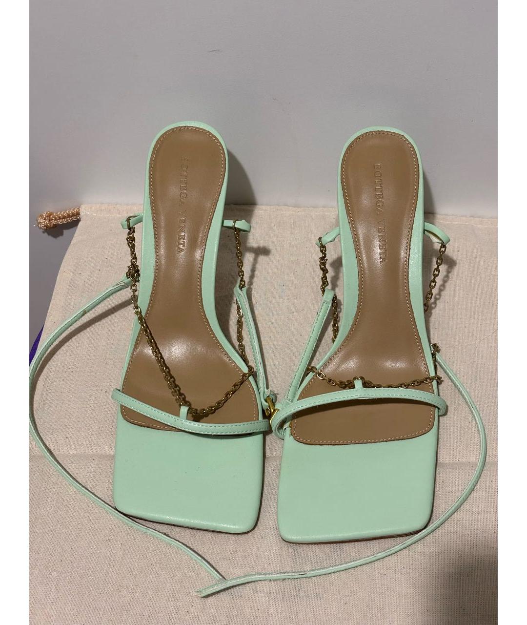 BOTTEGA VENETA Зеленые кожаные босоножки, фото 2