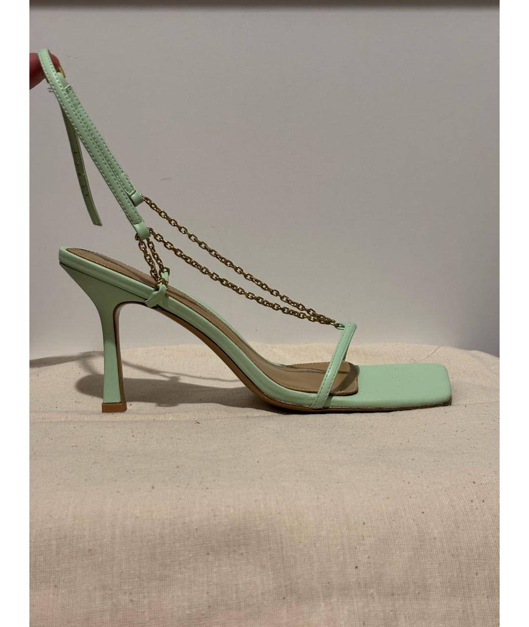 BOTTEGA VENETA Зеленые кожаные босоножки, фото 5