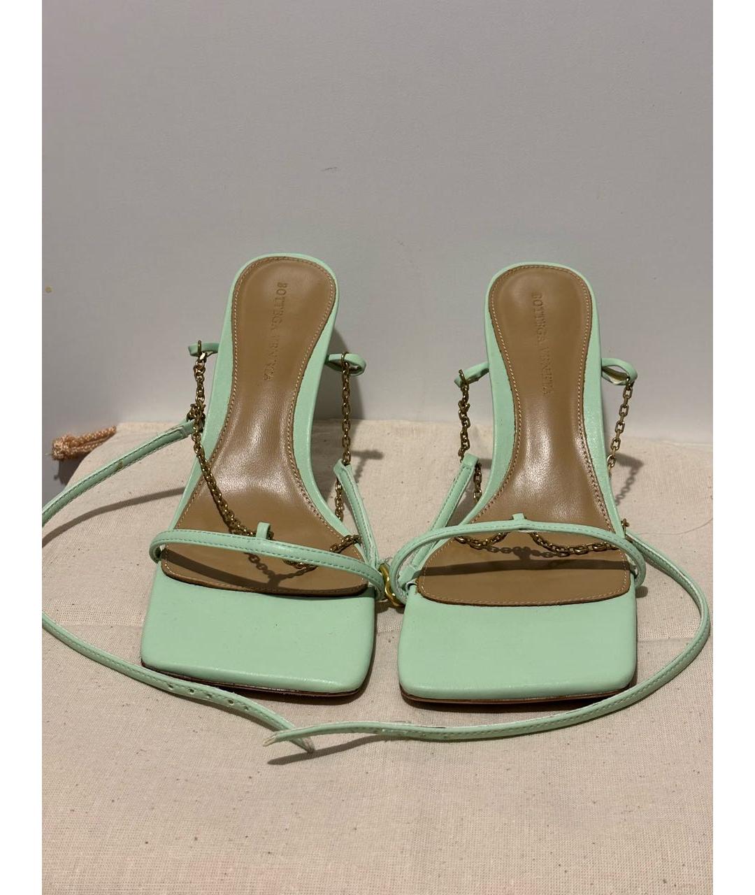 BOTTEGA VENETA Зеленые кожаные босоножки, фото 3