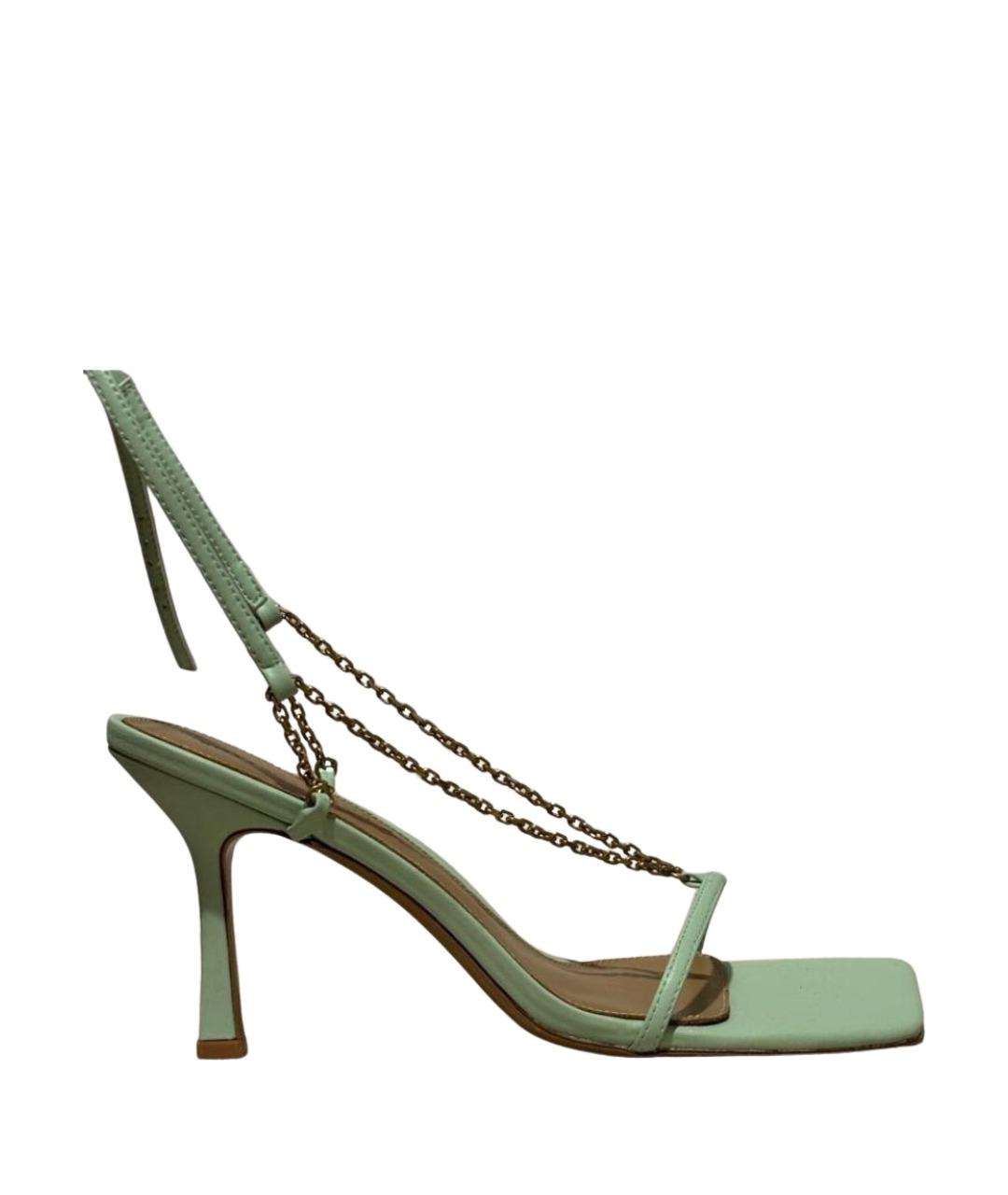 BOTTEGA VENETA Зеленые кожаные босоножки, фото 1