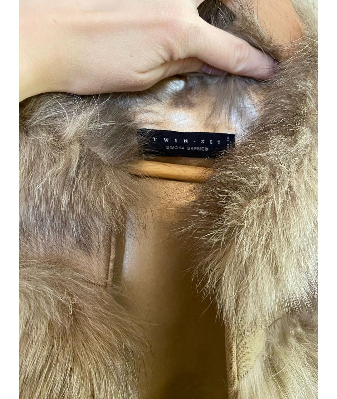 TWIN-SET Бежевая меховая шуба, фото 3