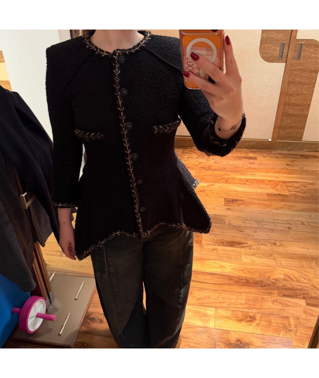 CHANEL Черный твидовый жакет/пиджак, фото 7