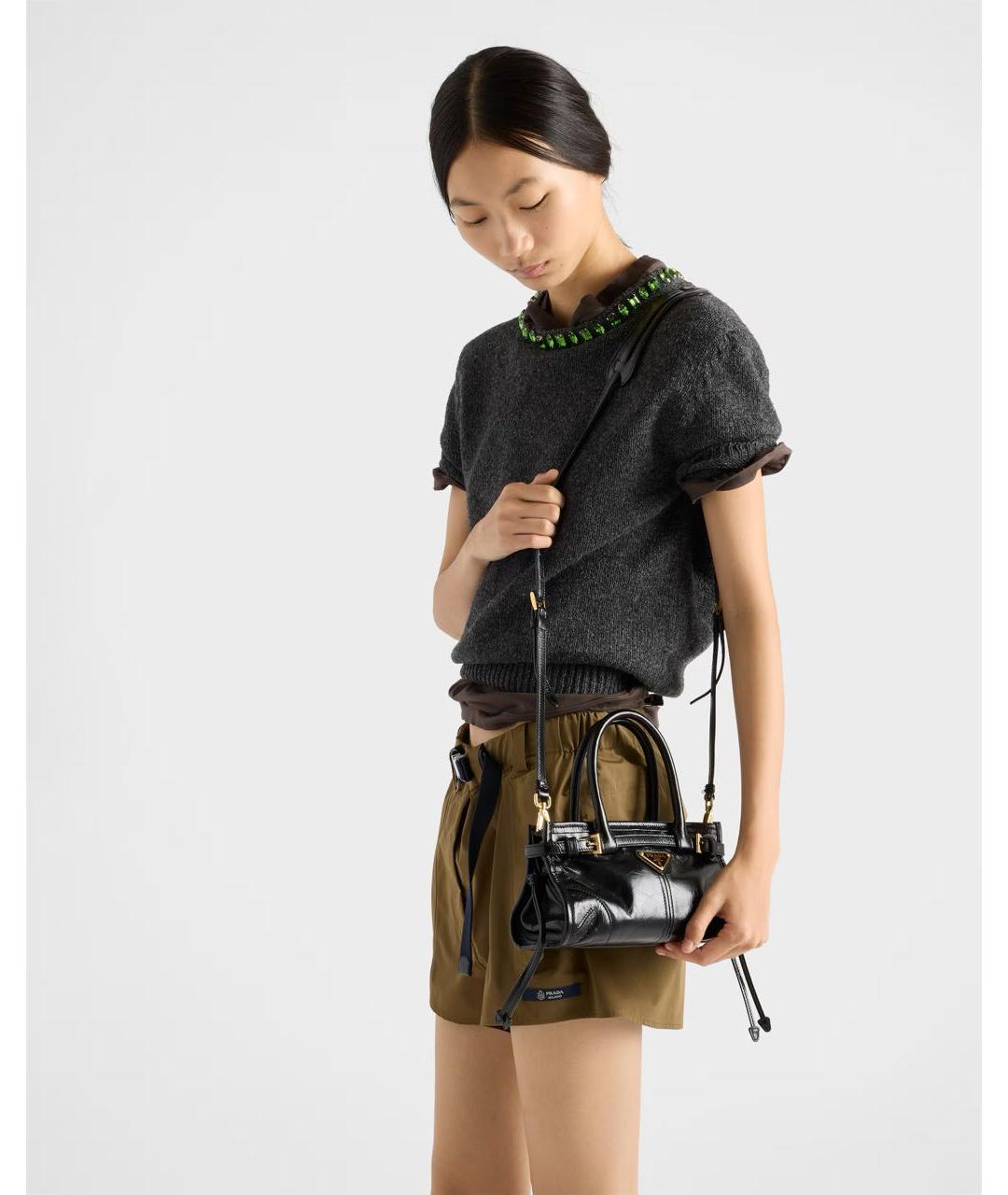 PRADA Черная кожаная сумка с короткими ручками, фото 6