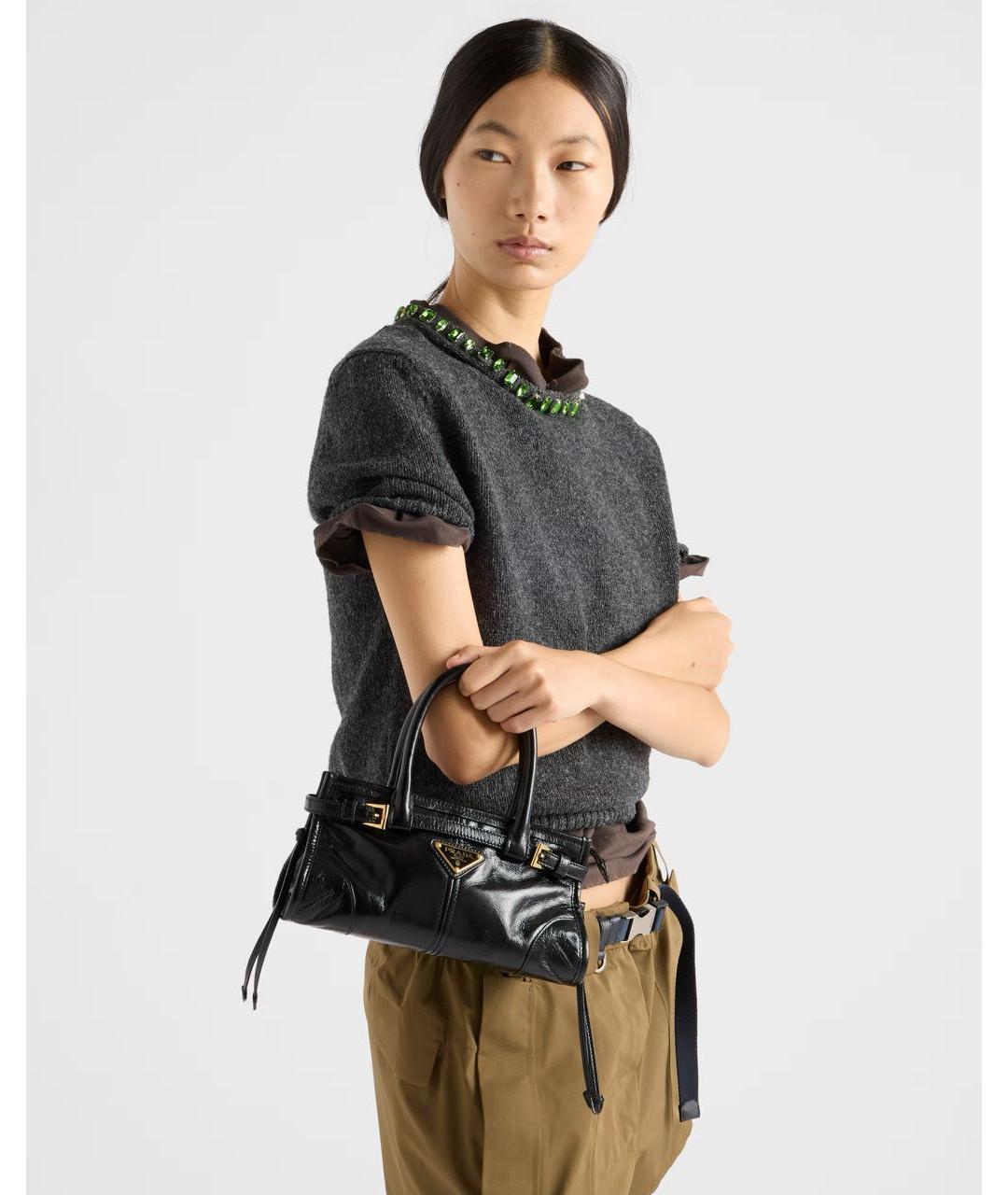 PRADA Черная кожаная сумка с короткими ручками, фото 5