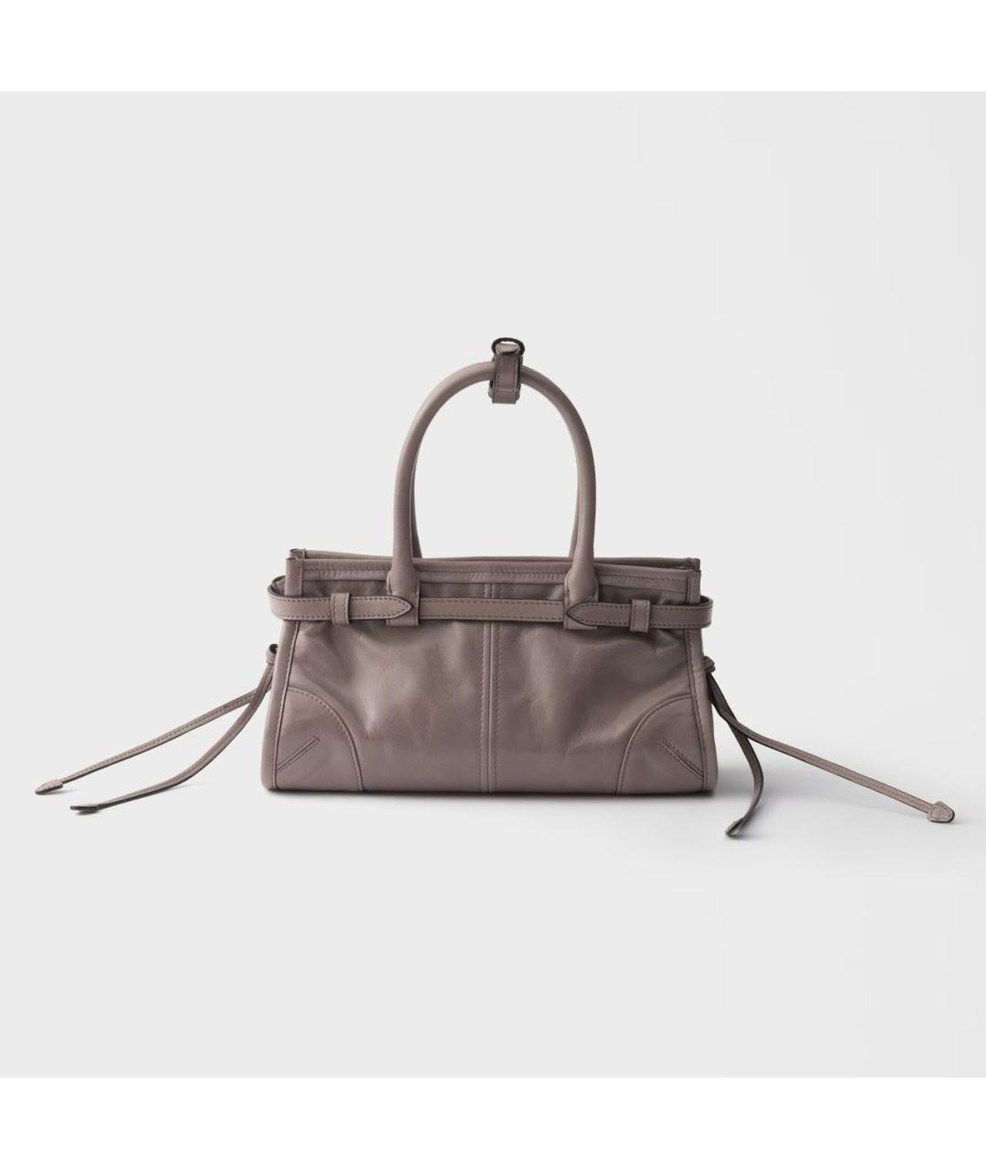 PRADA Серая кожаная сумка с короткими ручками, фото 3