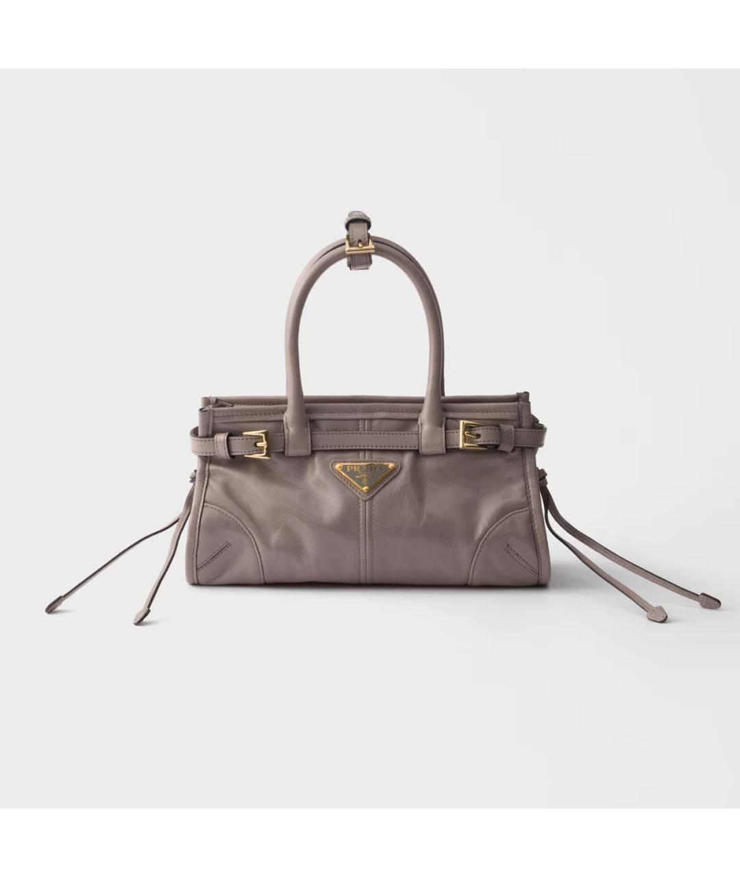 PRADA Серая кожаная сумка с короткими ручками, фото 5