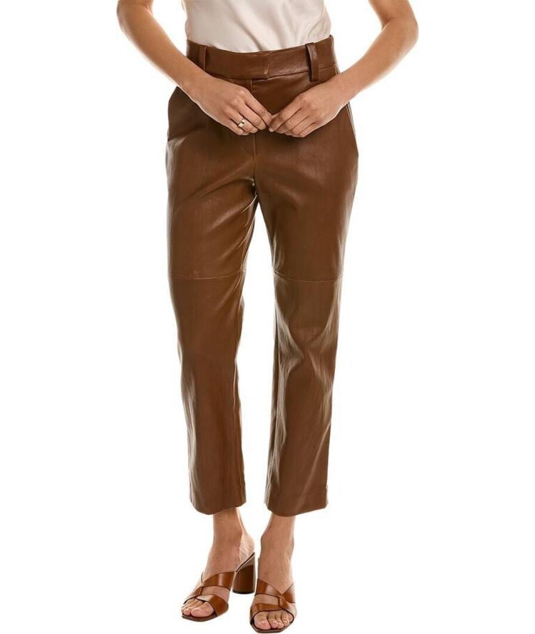 BRUNELLO CUCINELLI Коричневые кожаные прямые брюки, фото 2