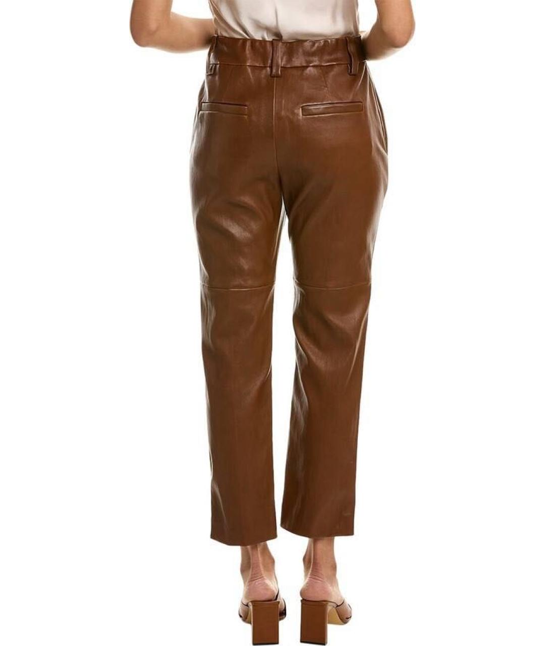 BRUNELLO CUCINELLI Коричневые кожаные прямые брюки, фото 3